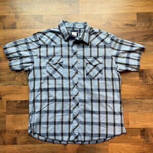 Wrangler Pearl Snap Shirt Mens XL Blue Plaid Western Short Sleeve Cowboy Rodeo